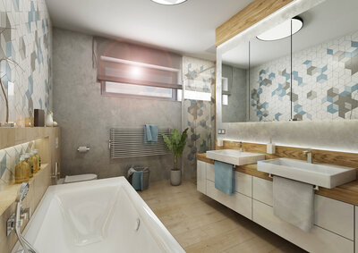 Family bathroom with tiles with 3D effect | AŤÁK DESIGN
