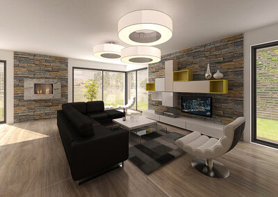 Living room with black leather sofa | AŤÁK DESIGN