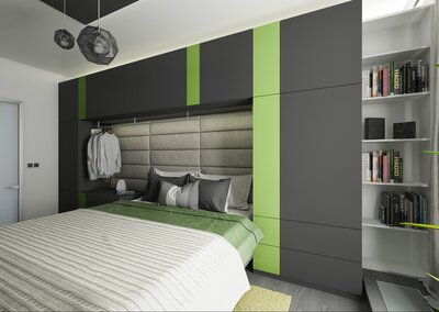 Bedroom Design In A Combination Of Anthracite And Green A K DESIGN