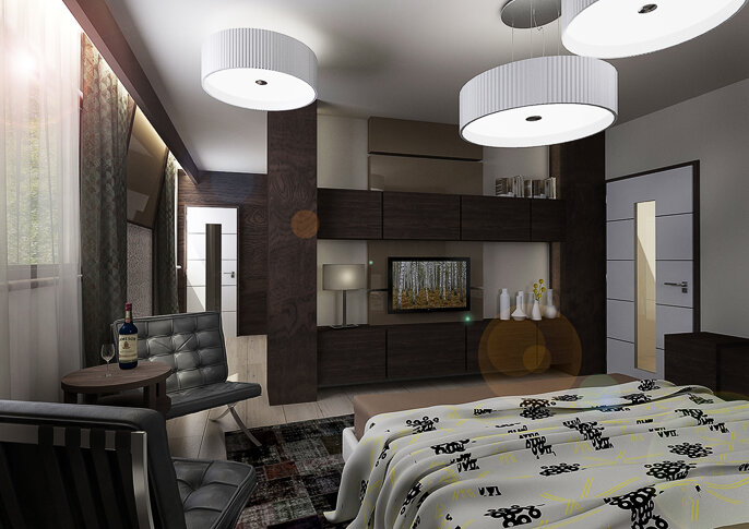 Bedroom with tiles in a dark brown veneer | AŤÁK DESIGN