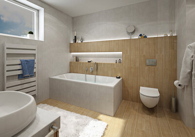 Bathroom with wood cladding | A????K DESIGN