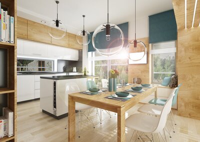 Interior of a living room with kitchen made from a natural oak | AŤÁK ...