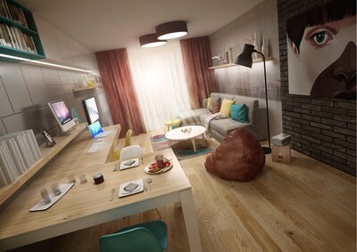 1+1 interior of a student apartment | AŤÁK DESIGN