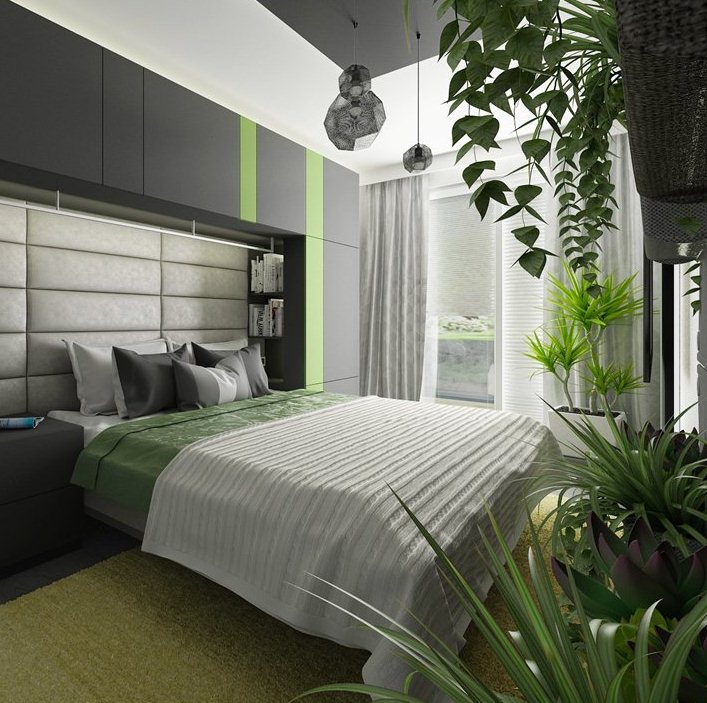 Bedroom Design In A Combination Of Anthracite And Green A K DESIGN