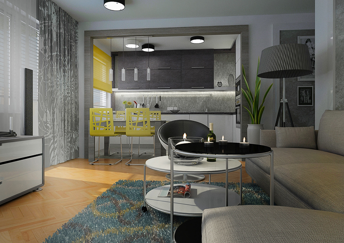 Living room with kitchen - apartment building reconstruction | AŤÁK DESIGN
