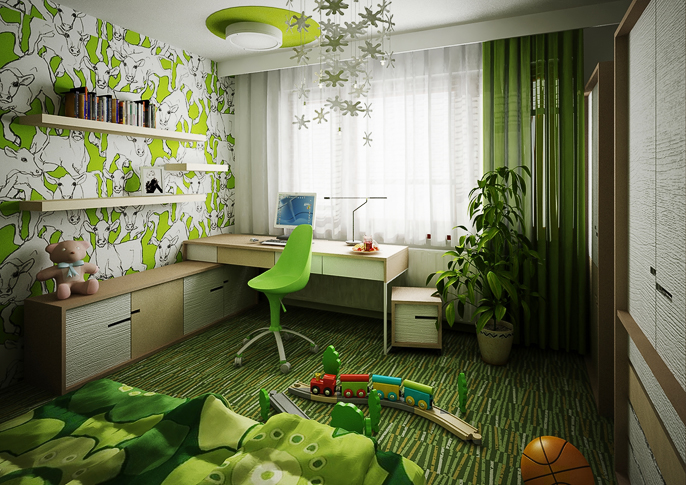 Interior of a children's room in green tones | AŤÁK DESIGN