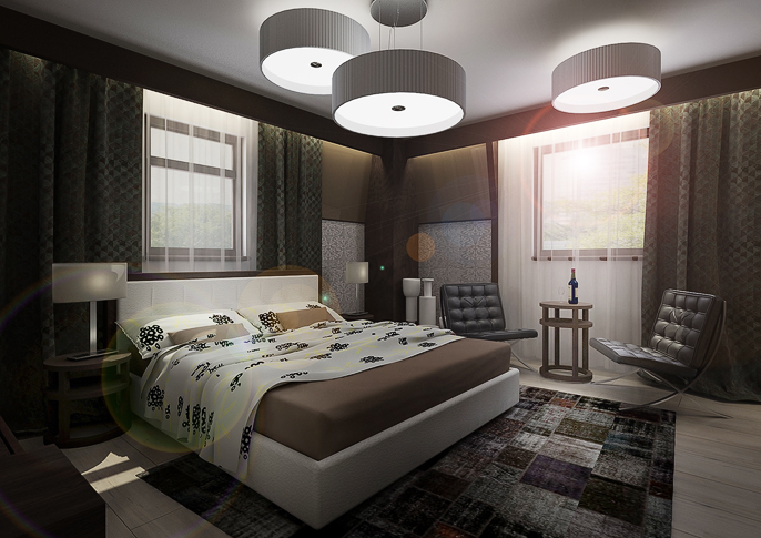 Bedroom with tiles in a dark brown veneer | AŤÁK DESIGN