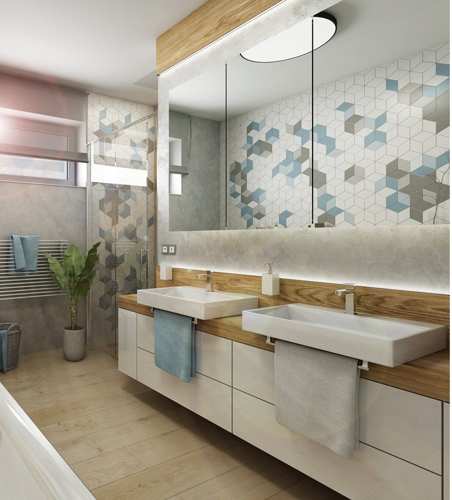 Family bathroom with tiles with 3D effect | AŤÁK DESIGN