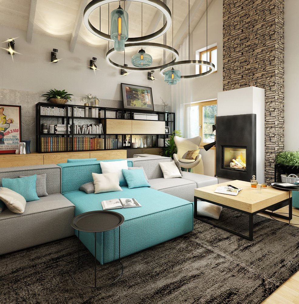 Living room design with an open roof and gallery | AŤÁK DESIGN